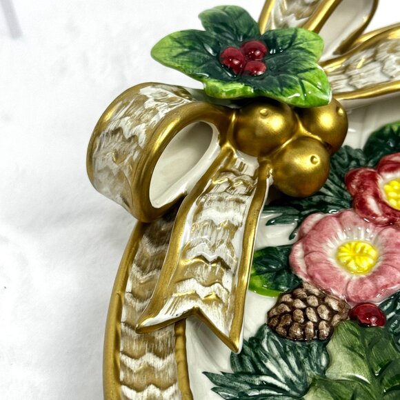 Fitz and Floyd Classics Christmas Raised Ribbon Wreath Canape Plate Red Vintage - Picture 8 of 15